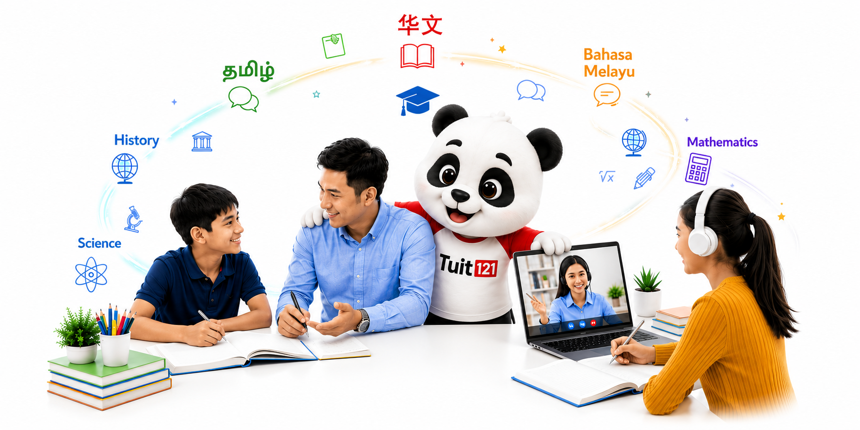 Students learning with in-person and online tutors